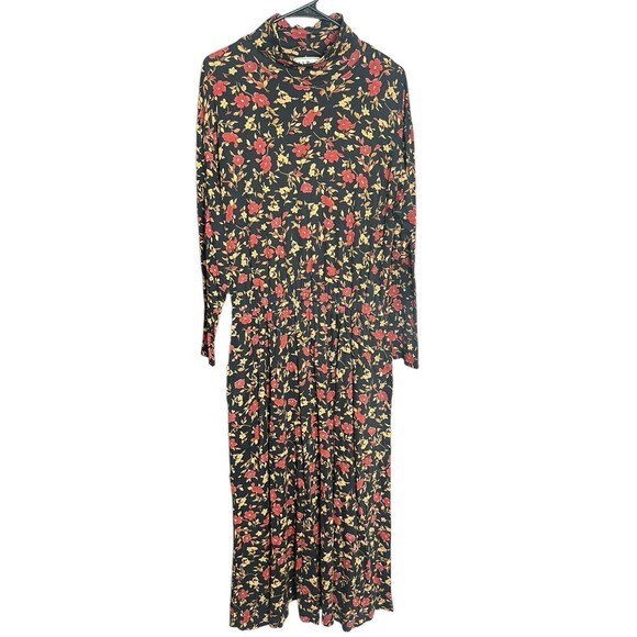 Vintage LL Bean Blue Floral Long Sleeve Maxi Dress Small Prairie Cottage Modest - Picture 1 of 13